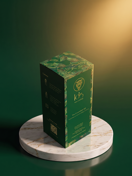 The IDG Essentials Kit in its closed gold foil box